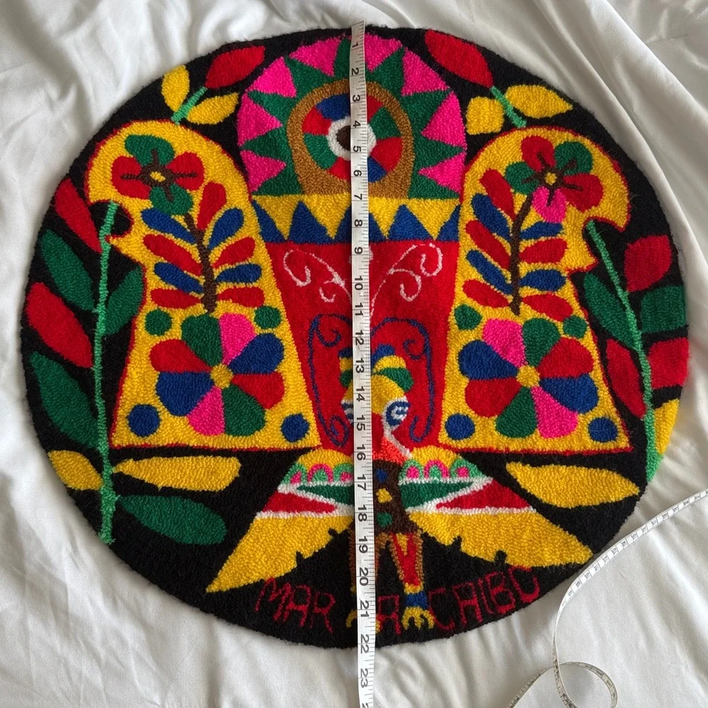 Venezuelan Handmade Colorful Round Hooked Rug Wall Tapestry Fiber Art